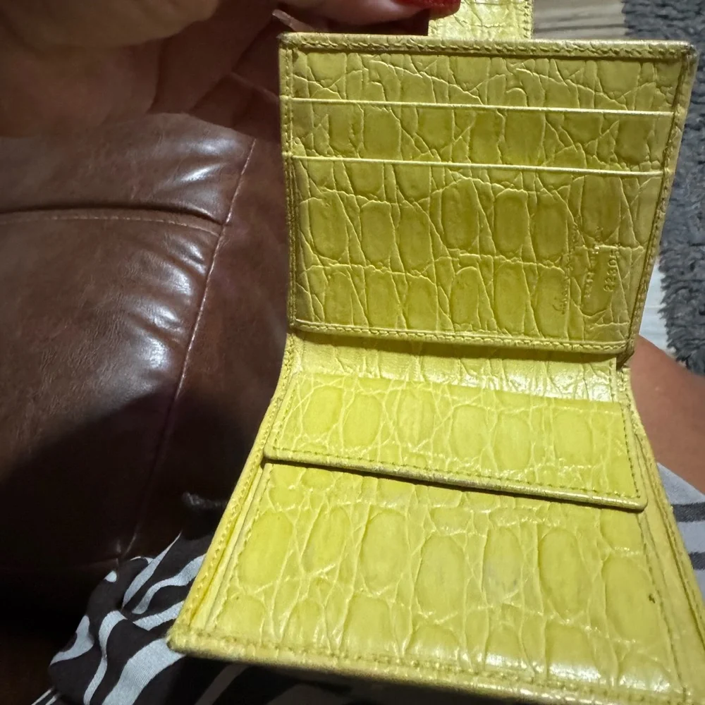 Salvatore Ferragamo Vintage yellow croc embossed leather bifold wallet